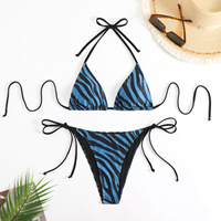 Nouvel ensemble bikini style européen et américain à imprimé animal numérique, dos nu, avec bretelles, micro-soutien-gorge à cordon et doublure en résille, pièces séparées