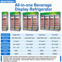 Réfrigérateur commercial à porte vitrée, vitrine réfrigérée, présentoir multi-niveaux transparent pour boissons, coca, soda