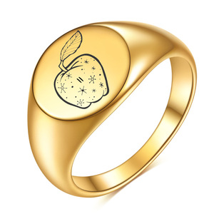 Bague en acier inoxydable poli au laser, plaquée or 18 carats, bijoux de mode unisexe, cadeau pour homme et femme - Product Image 1