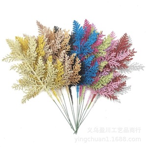 Hojas de pino artificiales con polvo dorado, 27x13cm, decoraciones navideñas para árbol, corona, caja de regalo, marco de fotos, decoración de máscaras - Product Image 5