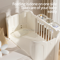 Cuna Multifuncional Ajustable de Estilo Europeo VSUCH, Cuna Sólida y Cómoda para Recién Nacidos con Juego de Ropa de Cama para Bebés y Niños