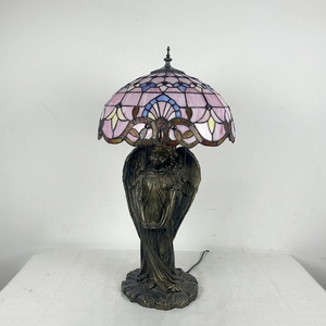 LongHuiJing Simple Pink Baroque Antique Stained Glass Table Lamp 16 Inch Wide E26 LED Desk Lamp - Product Image 4