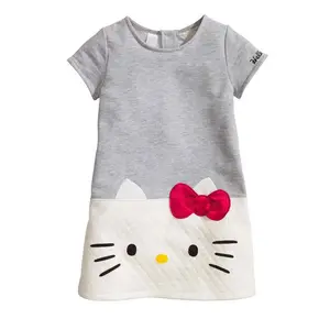 Cute Baby Girls Dresses Bowknot Cat Princess Dress Short Sleeve Birthday Party Costume Fashion Kids Girls Clothes