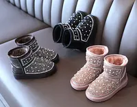 Sepatu Bot Salju Anak Perempuan, Sneaker Putri Berlian Katun Sol Lembut Musim Dingin untuk Bocah Cewek