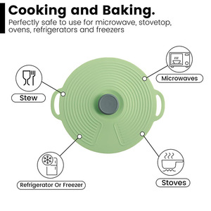 Couvercle de <span class=keywords><strong>pot</strong></span> ménager <span class=keywords><strong>rond</strong></span> résistant à la chaleur scellant le couvercle anti-éclaboussures de micro-ondes en silicone avec poignée - Product Image 3