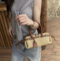 Tas Mini Wanita Trendy, Selempang Satu Bahu, Tas Anyaman dengan Ritsleting untuk Pantai