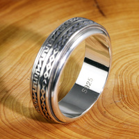 Bague de doigt rotative en argent véritable 925 pour homme, motif géométrique gravé sur deux rangées, bague de mariage antique, design original