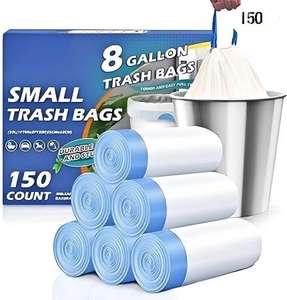 Huamao150 Bolsas de Basura Gruesas de 8 Galones con Cordón, 1.2 Mil, Resistentes, Medianas, de LDPE, Sin Perfume, 30 Litros, para Hogar, Cocina, Baño - Product Image 1
