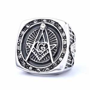 Nordic Selling Overbearing Vintage Diamond AG Masonic Style Titanium <b>Steel</b> <b>Ring</b> Personality Vintage Fashion Jewelry Wholesale - Product Image 2
