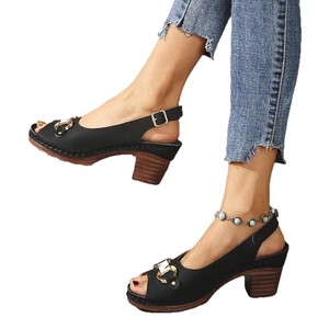 Sandalias Romanas de Tacón Medio con Cadena y Boca de Pescado para Mujer, Tallas Grandes, Moda de Verano - Product Image 5