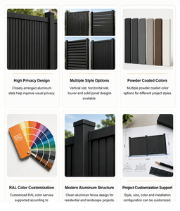 Pannelli per Recinzione Privacy in Alluminio Nero Resistente, Verniciati a Polvere per Villa, Cortile, Terrazza, <span class=keywords><strong>Giardino</strong></span>, Protezione Antiruggine 10 Anni B2B - Product Image 6