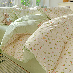 Juego de Ropa de Cama para Bebé Clase A, 100% Algodón, Estampado Floral, Juego de Cuatro Piezas, Primavera 2026, Teñido Reactivo Twill - Product Image 1