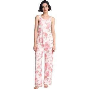 Ensemble pyjama femme en viscose de bambou, col en U, imprimés personnalisés, débardeur et pantalon, doux, 2 pièces - Product Image 1