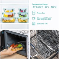 8 boîtes de conservation alimentaire en verre, hermétiques, pour préparation de repas, avec couvercles à fermeture étanche, compatibles micro-ondes et congélateur, sans BPA