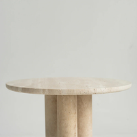 Table d'appoint ronde en travertin, style nordique minimaliste, pierre naturelle vintage, pieds hauts, pour la décoration de la maison