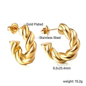 Pendientes de Aro Personalizados al por Mayor, Resistentes al Agua, Chapados en Oro de 18k, de Acero Inoxidable, Joyería, Pendientes Gruesos en Forma de Aro para Mujer - Product Image 5