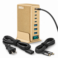 Stasiun Pengisi Daya Multi 380W GaN Charger 8 Port Desktop, 2x100W USB-C, Layar LED, Pengisi Daya 8 Perangkat, Langsung dari Pabrik