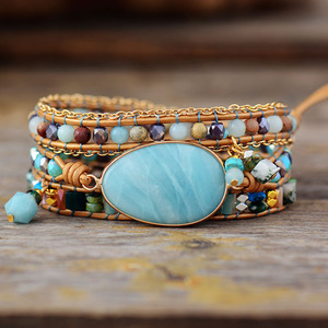 Natural Amazonite Hand-Woven Leather <b>Bracelet</b> Tassel Design Women's Jewelry Gift Fashion <b>String</b> <b>Bracelet</b> - Product Image 2