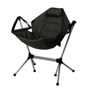 Chaise à bascule pliante d'extérieur en alliage d'aluminium, chaise de jardin portable pour la pêche, chaise à bascule pliable noire de forme ovale pour adulte - Product Image 1