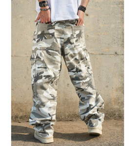 Men's <strong>Camouflage</strong> Work <strong>Pants</strong> - Light Grey <strong>Camouflage</strong> Print, Loose Wide Leg Version, Combining Leisure and Street Fashion Trends - Product Image 2
