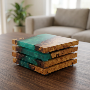 Square Wooden Resin Coasters With <b>Green</b> Epoxy Inlay Modern Non Slip Drink <b>Mats</b> For <b>Table</b> Eco Friendly <b>Table</b> Decor for Home Decor - Product Image 1