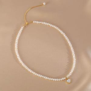 Ensemble collier, bracelet et boucles d'oreilles en perles d'eau douce naturelles en forme de cœur de pêche, coquille de papillon blanc, bijoux fins, cadeau pour petite amie - Product Image 3