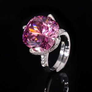 Fashion Jewelry Eco-friendly Copper 16*16MM Big Red Cubic Zirconia <b>Adjustable</b> Flower Open <b>Adjustable</b> <b>Ring</b> for Refined Everyday - Product Image 5