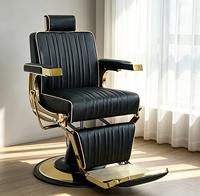 Fauteuil de Barbier Professionnel de Luxe Noir avec Finition Dorée, Robuste, Hydraulique et Inclinable pour Salon de Coiffure