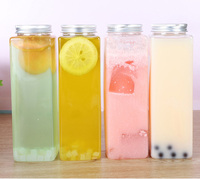 Botol jus persegi peliharaan untuk bisnis jus. Botol jus plastik, 60ml 120ml 250ml 350ml 500ml dengan tutup sekrup aluminium