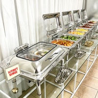 Présentoir de Luxe pour Buffet, Réchaud de Buffet en Acier Inoxydable, Ensemble Chauffe-Plats à Gaz en Métal Argenté