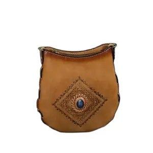 Italian Leather Handbag Hand Carving Handmade Tooled Carving Fashionable Sling Bag Western Design