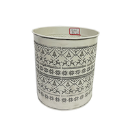 Pot de fleurs cylindrique en métal galvanisé blanc vieilli avec motif renne, flocon de neige et arbre de Noël