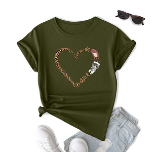 Camisetas de Alta Calidad para Mujer de Algodón/Poliéster de Corte Holgado, Casual con Estampado de Leopardo, Lindas Huellas de Gato, Corazón Gráfico y Transpirable - Product Image 5