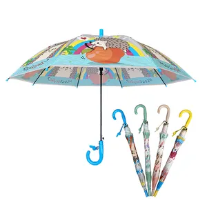 YS-6019热卖POE儿童雨伞定制印刷黑色金属框架自动打开定制带口哨的儿童伞