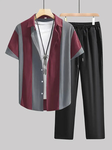 Ensemble <span class=keywords><strong>Homme</strong></span> Chemise Manches Courtes Imprimé 3D et <span class=keywords><strong>Pantalon</strong></span> Long de Bonne Qualité – Mode Garçon, Rue, Plage - Product Image 3