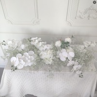 Chemin de table de mariage style Mori en soie blanche et verte, fleurs artificielles pour allée de mariage, arrangements floraux artificiels, palette de blanc