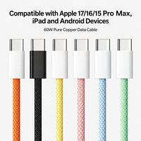 Câble USB-C jaune 60W à charge rapide, câble Type-C vers Type-C, tressé en nylon, cuivre pur, cordon de données, usine de Yiwu