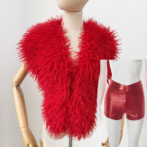 Completo Donna in PU Due Pezzi, Set Giacca in Ecopelle con Pelliccia e Pantaloncini, Moda Primavera Estate Y2K - Product Image 3