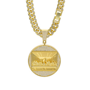 Nuevo Collar de Hombre Estilo Hip Hop 2024, Colgante de <span class=keywords><strong>Disco</strong></span> Grande con Incrustaciones de Diamantes, Cadena Cubana de Aleación, Directo de Fábrica - Product Image 1