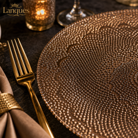 Assiette de présentation ronde en verre bronze avec motif de points concentriques en relief, décoration de table pour banquets et dîners