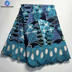 Sinya bordado guipur cordón encaje cera Ankara cera Africana impresiones tela <span class=keywords><strong>para</strong></span> boda fiesta mujeres vestido - Product Image 6