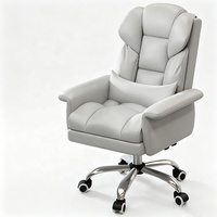 Chaise de bureau de direction ergonomique moderne en PU de haute qualité, dossier haut, base en acier inoxydable, pivotante, hauteur réglable, chaise PC grise