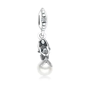 2020 Winter Collection Wholesale Mermaid Pendant 925 Sterling Silver Mermaid Ariel White Pearl Beads Charms