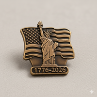 Badge commémoratif personnalisé en métal plaqué or, motif Art populaire traditionnel, Statue de la Liberté et Drapeau américain, pour le 250e anniversaire des États-Unis
