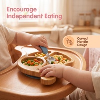 Ensemble de vaisselle en bois pour bébé, assiette en bambou, bol, fourchette et cuillère à manche en bois avec ventouse en silicone pour l'alimentation des enfants