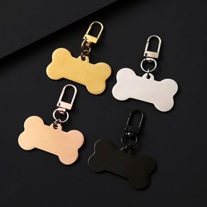 Pendentifs personnalisables en acier inoxydable pour clés, gravés au laser, imprimés UV, en forme d'os pour identification d'animaux de compagnie - Product Image 1
