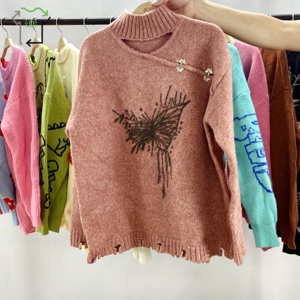 Suéter de Lana con Estampado de Segunda Mano para Mujer, Suéter Informal de Manga Larga, Suéter de Lana con Estampado, Ropa Usada Cálida de Invierno, <span class=keywords><strong>Tienda</strong></span> China al por Mayor - Product Image 6