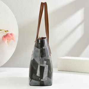 New Minimalist Patchwork Tote <b>Bag</b> Luxury PU Leather Handbags <b>Large</b> Capacity Shoulder <b>Bag</b> Trendy Grey Shades <b>Work</b> Handbag Bulk - Product Image 6