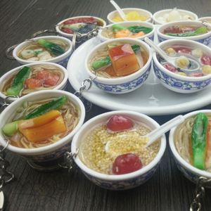 Porte-clés pendentif mini-bol de nouilles en porcelaine chinoise bleue et blanche, avec breloques alimentaires simulés, pour sangle de téléphone portable - Product Image 2