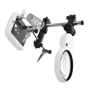 Table welding magnifying glass clock maintenance tool table with LED clip magnifying glass